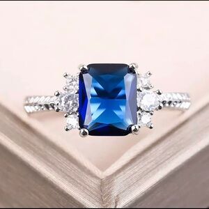Dark Blue Emerald Cut Ring